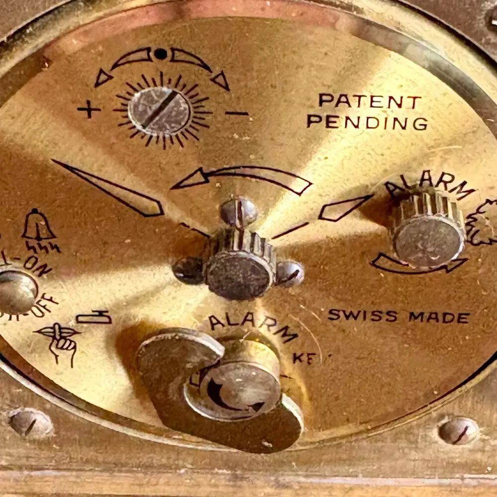 Vintage Swiza Swiss Brass Alarm Clock Tempus Fugit Mantel Clock